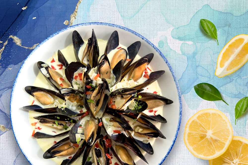 白酒忌廉煮藍青口 白酒忌廉煮藍青口